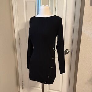 WHBM Black Tunic Sweater with Silver Buttons